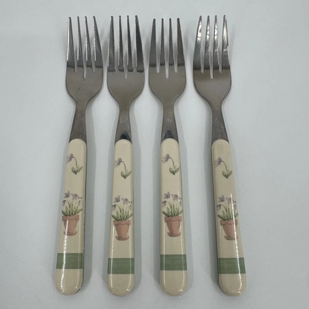 4‎ Pfaltzgraff Flower Garden Salad Forks Plastic/Stainless